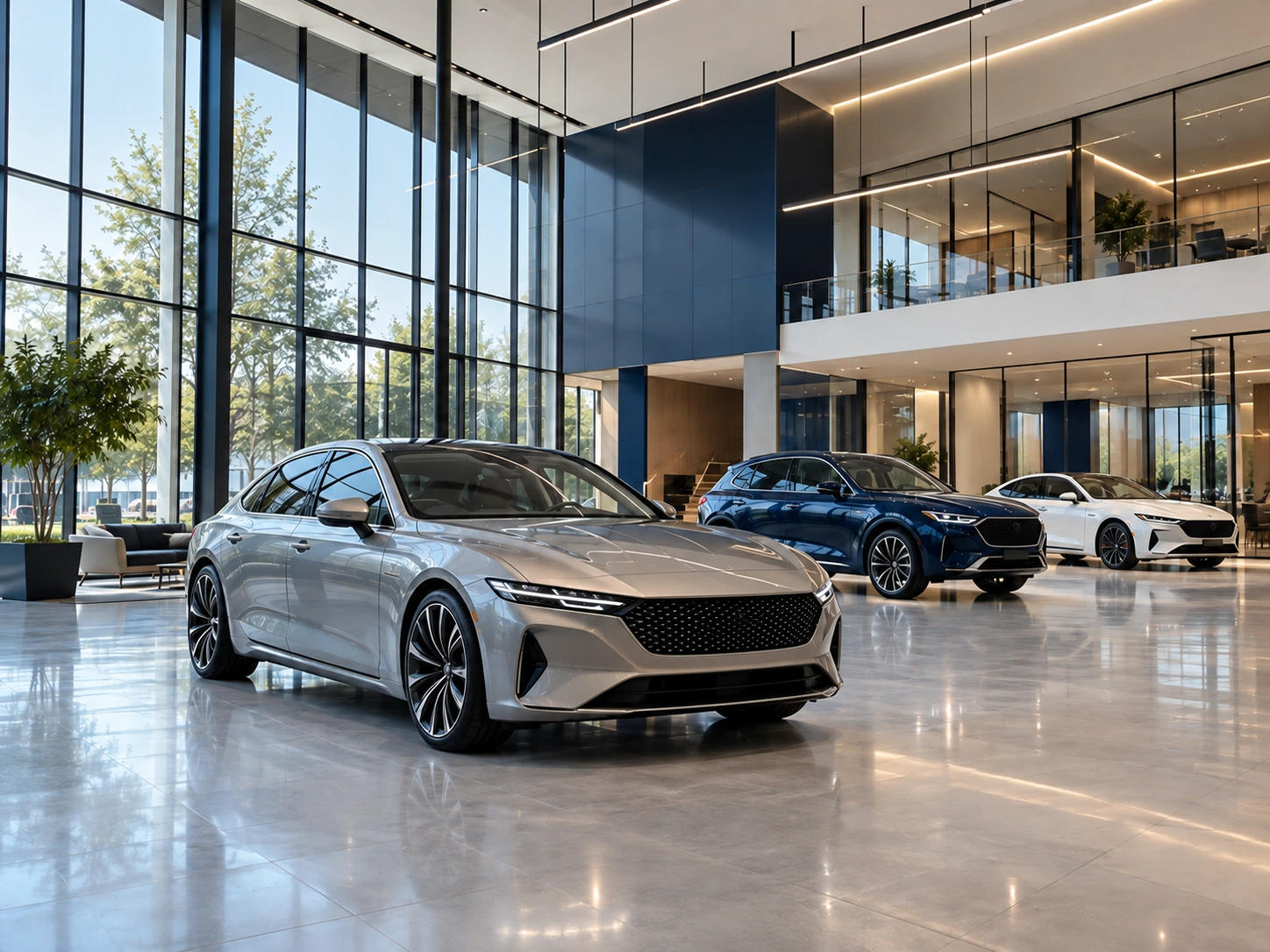 Home Intérieur lumineux d’un showroom automobile contemporain, sans marque